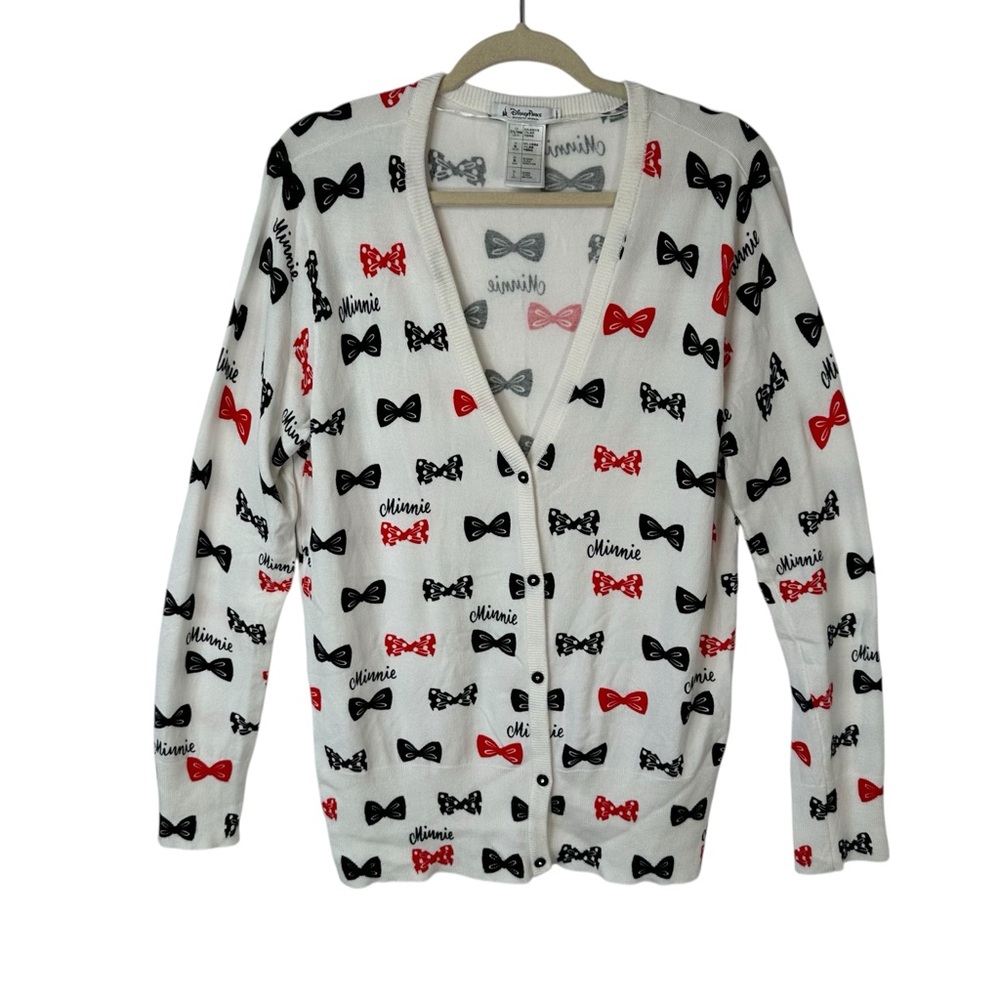 Disney Parks Minnie Mouse Bow Button Cardigan Sweater Womens Large CuteCore